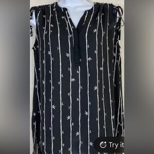 Worthington Black Blouse with White Bamboo Pattern